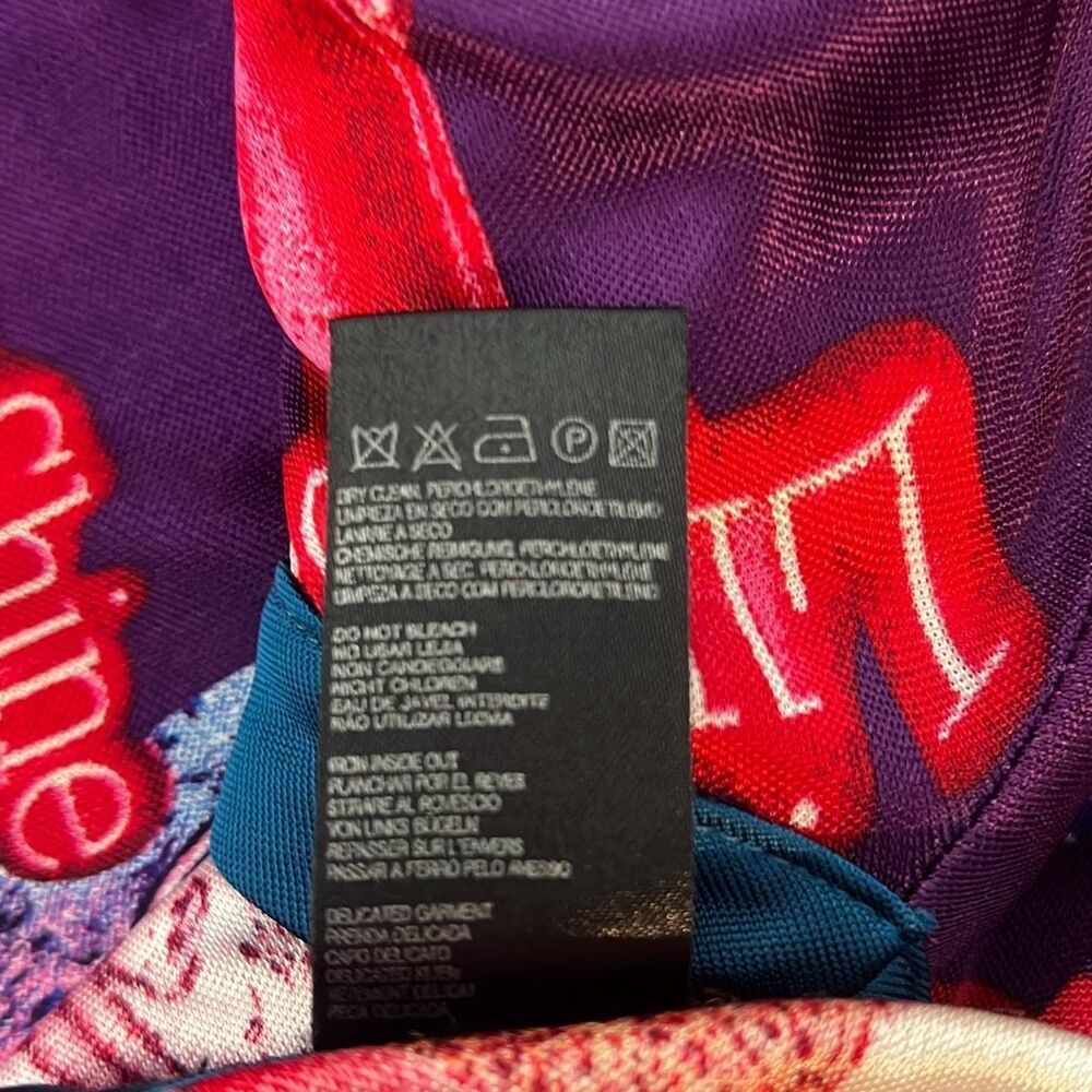 Custo Barcelona Printed Mini Dress Tunic Multicolor Purple Blue Lip Shine Graphi - Picture 11 of 13